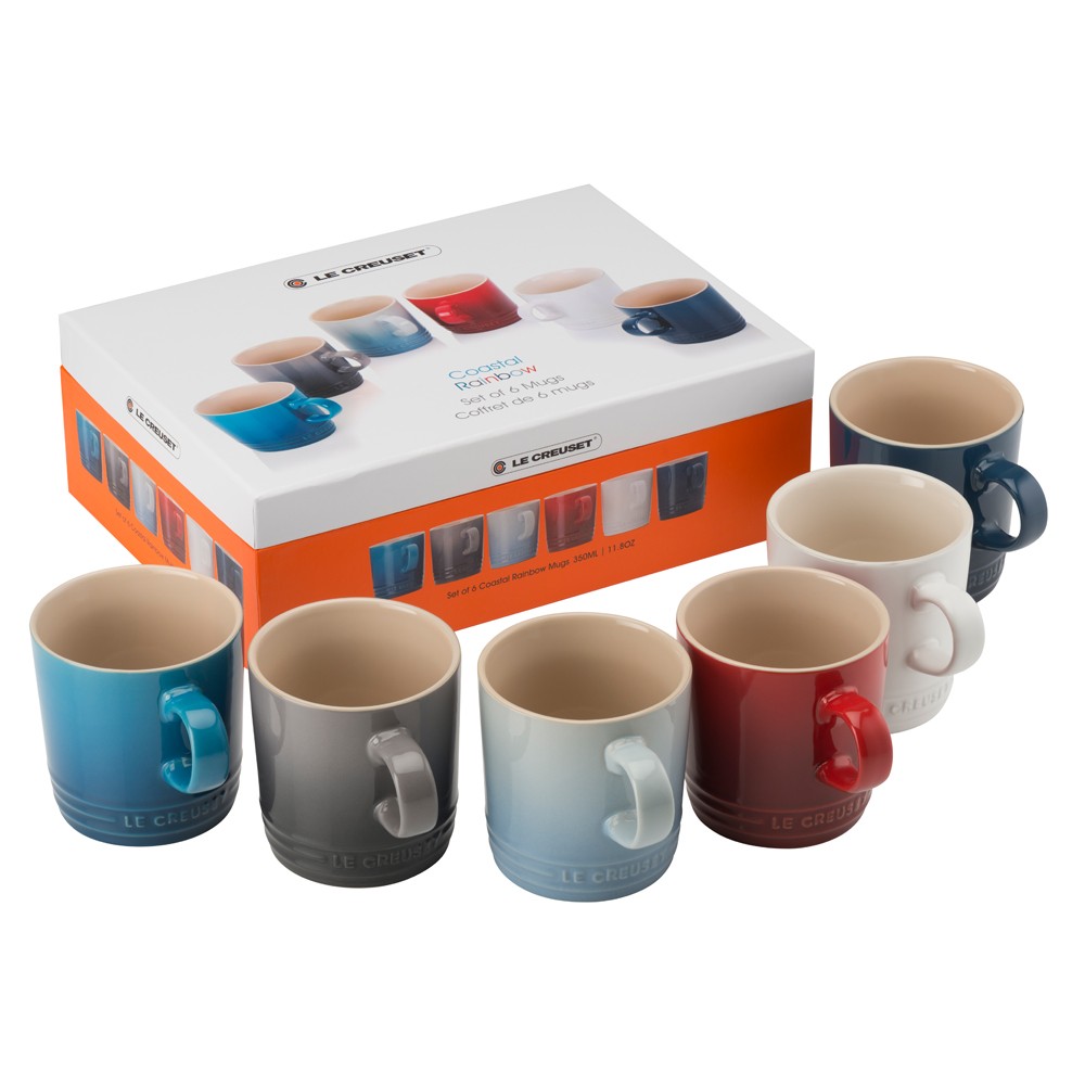 Le Creuset Stoneware Mug 350ml Set of 6 Coastal Rainbow Chef's