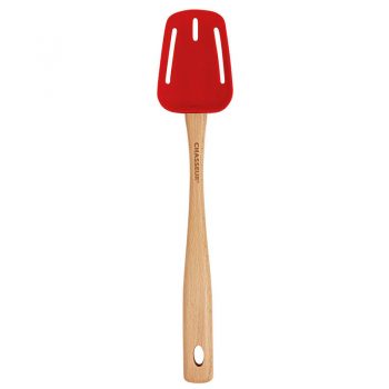 Chasseur Silicone Slotted Spoon with Wooden Handle Red