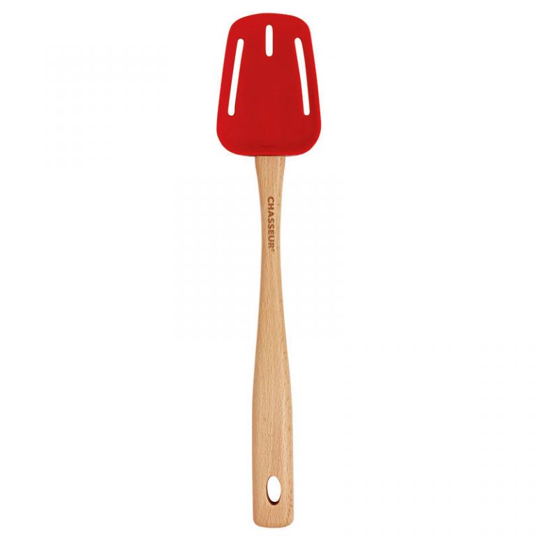 Chasseur Silicone Slotted Spoon with Wooden Handle Red sh/03591