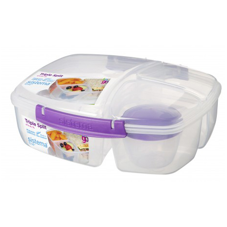 Sistema to Go Triple Split Lunch Box with Yoghurt Pot, 2L - Assorted Colour