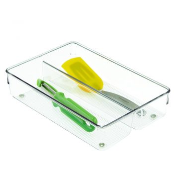 iDesign Linus Storage Tray Shallow Wide Divided Small