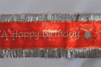 Happy Birthday Frill Red on Silver