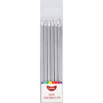 GoBake 12cm Silver Candles Pack of 12