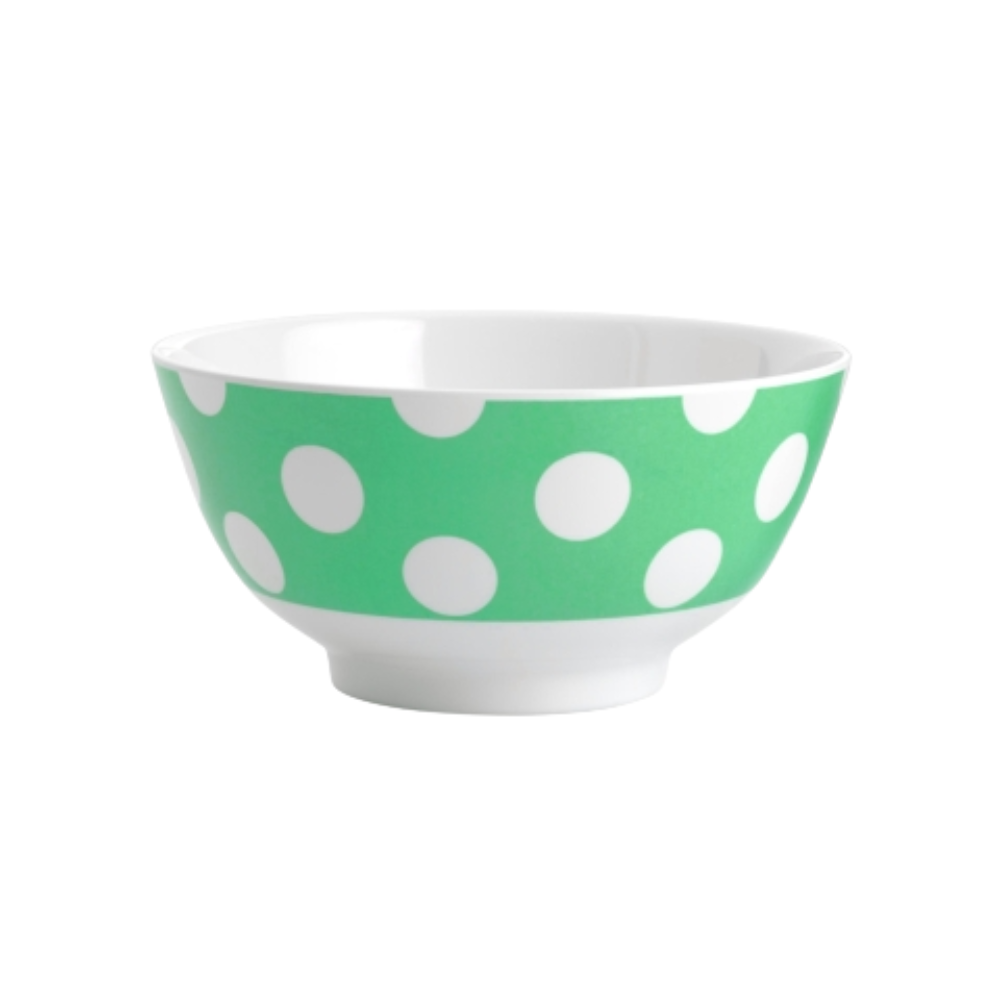 JAB Melamine Cereal Bowl White Dots Green