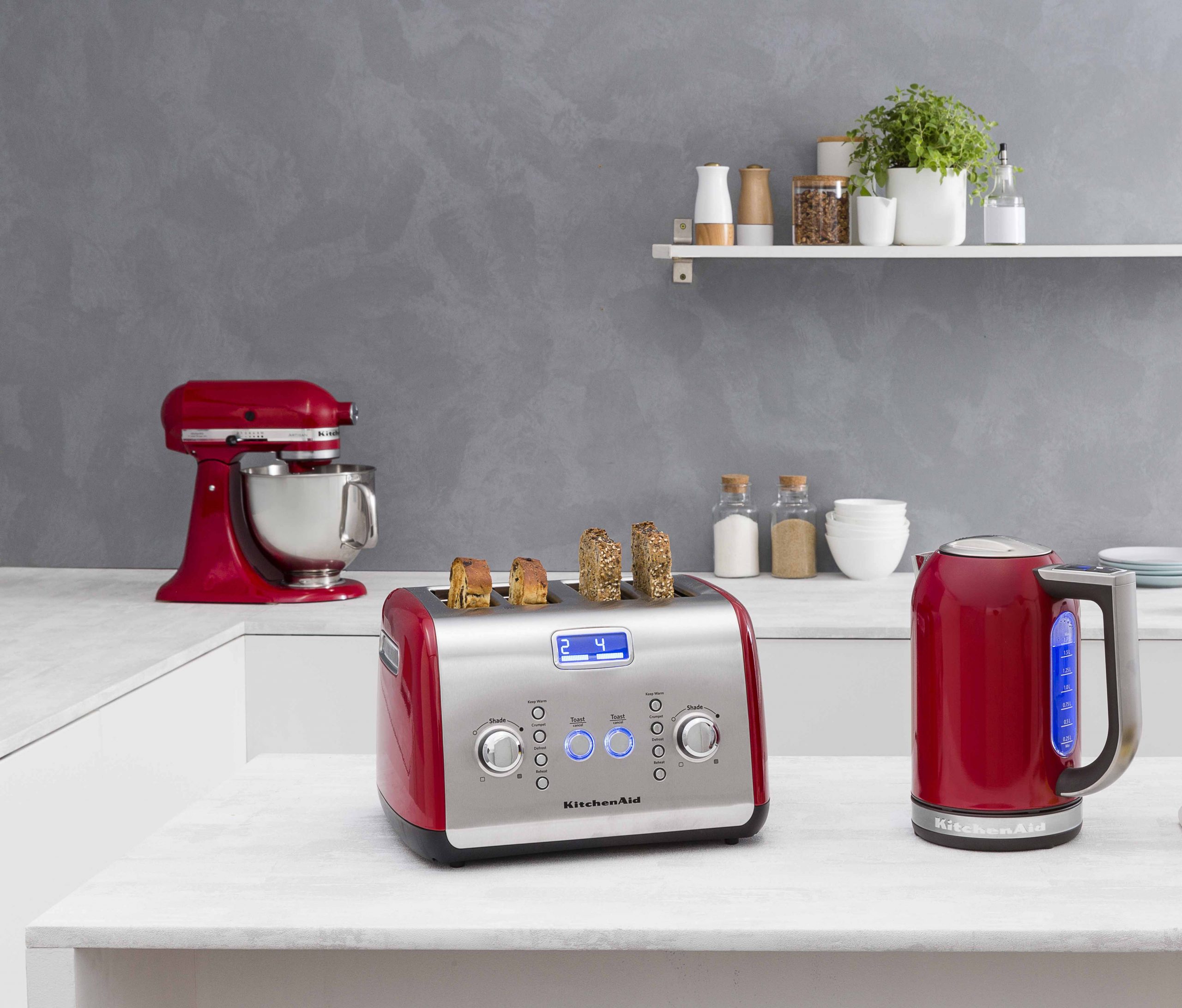 1day Gift 凯膳怡/KitchenAid 5AKMT423ER 4片红色烤面包机 多功能多士炉吐司加热机7种烘烤程度 机身一体成型 液晶显示屏