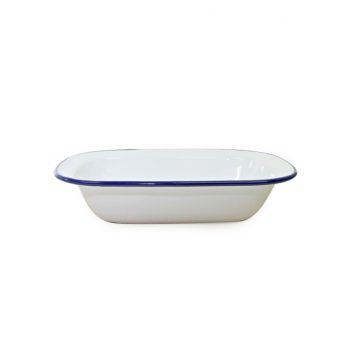Falcon Enamelware Pie Dish 16x12cm White with Blue Rim
