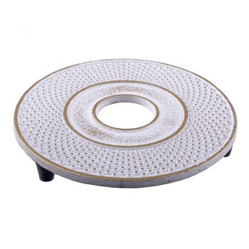 Teaology Cast Iron Teapot Trivet Fine Hobnail Gold and White 13.5cm