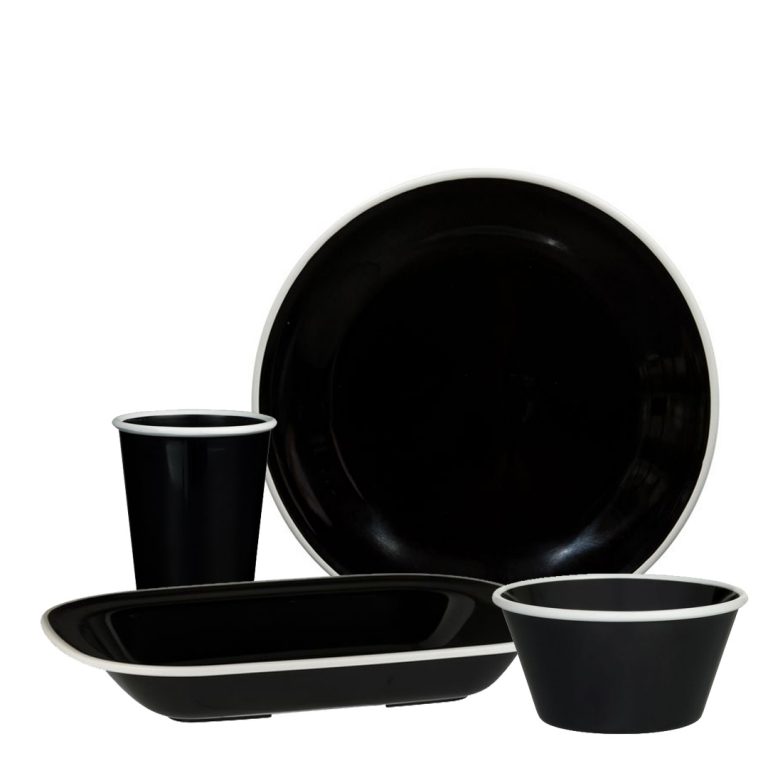 Ryner Melamine Evoke Black with White Rim Range