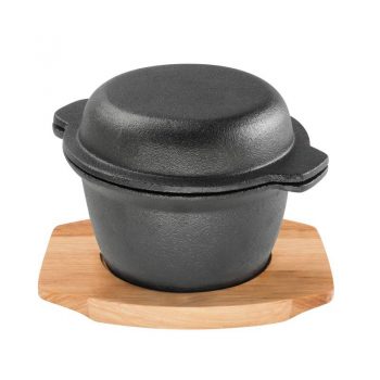 11860 Pyrolux Pyrocast Garlic Pot Wooden Base 11.8cm with Maple Tray 2