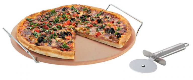 Avanti Pizza Stone 33cm with Rack & Pizza Cutter sh/12291