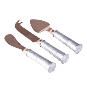 99827 - 3 Piece Cheese Knife Set - Rose Gold Finish and Galvanised Handles
