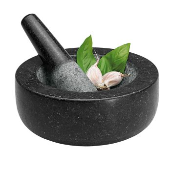 Avanti Black Granite Low Profile Mortar & Pestle 20cm with herbs