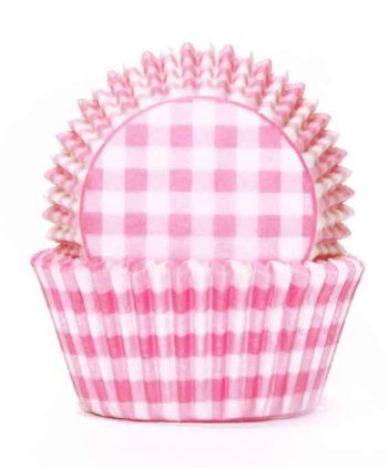 pink gingham baking cups