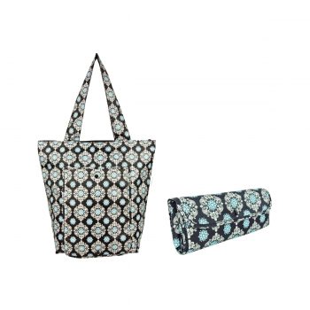 Sachi Insulated Folding Market Tote Black Medallion