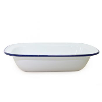 Falcon Enamelware Pie Dish 24x18cm White with Blue Rim