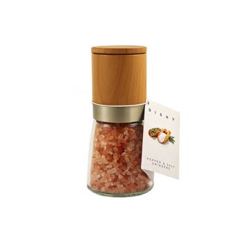 Dishy Wood & Glass Upside Down Mill Himalayan Salt