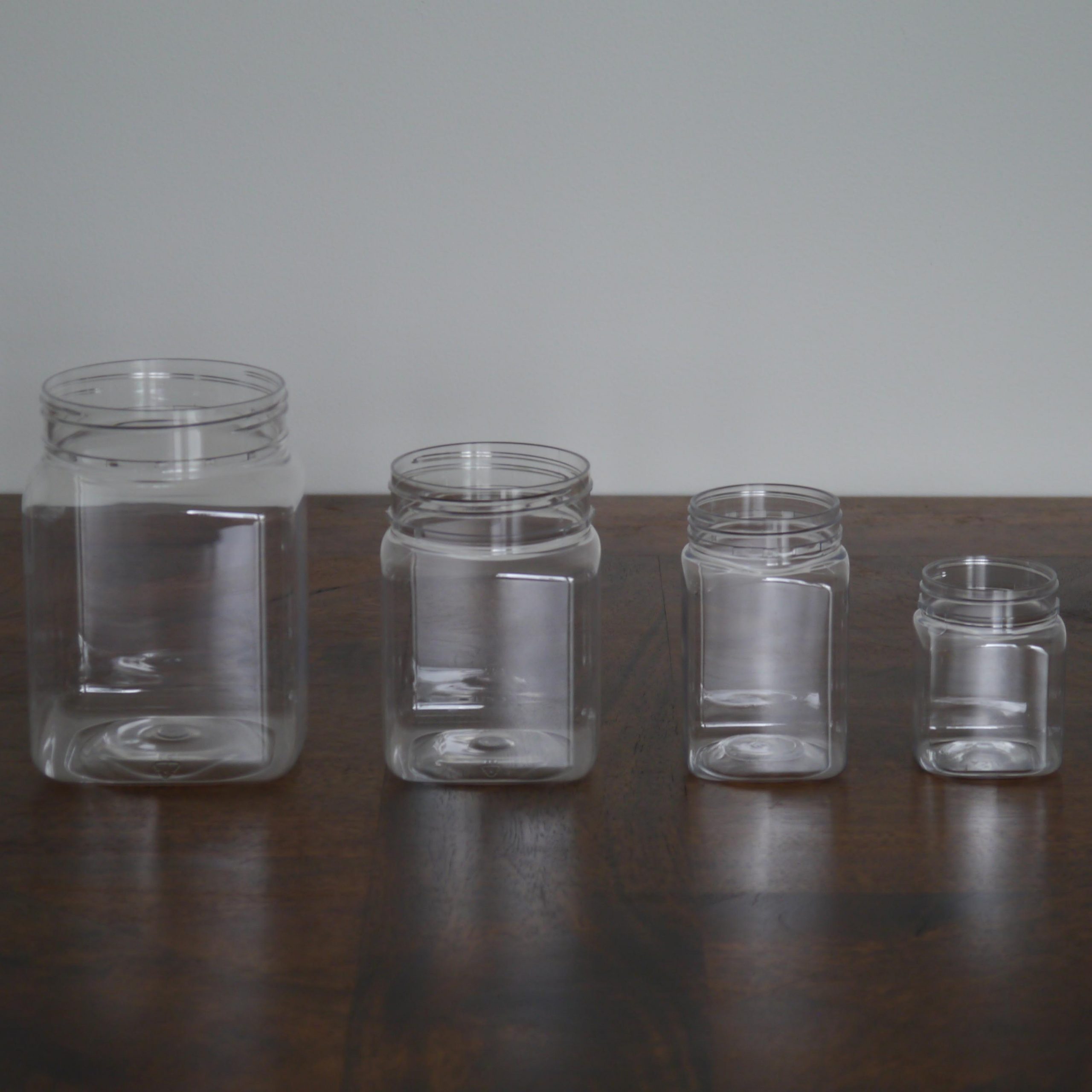 Clear Plastic Jar Square (3 Sizes) Chef's Complements