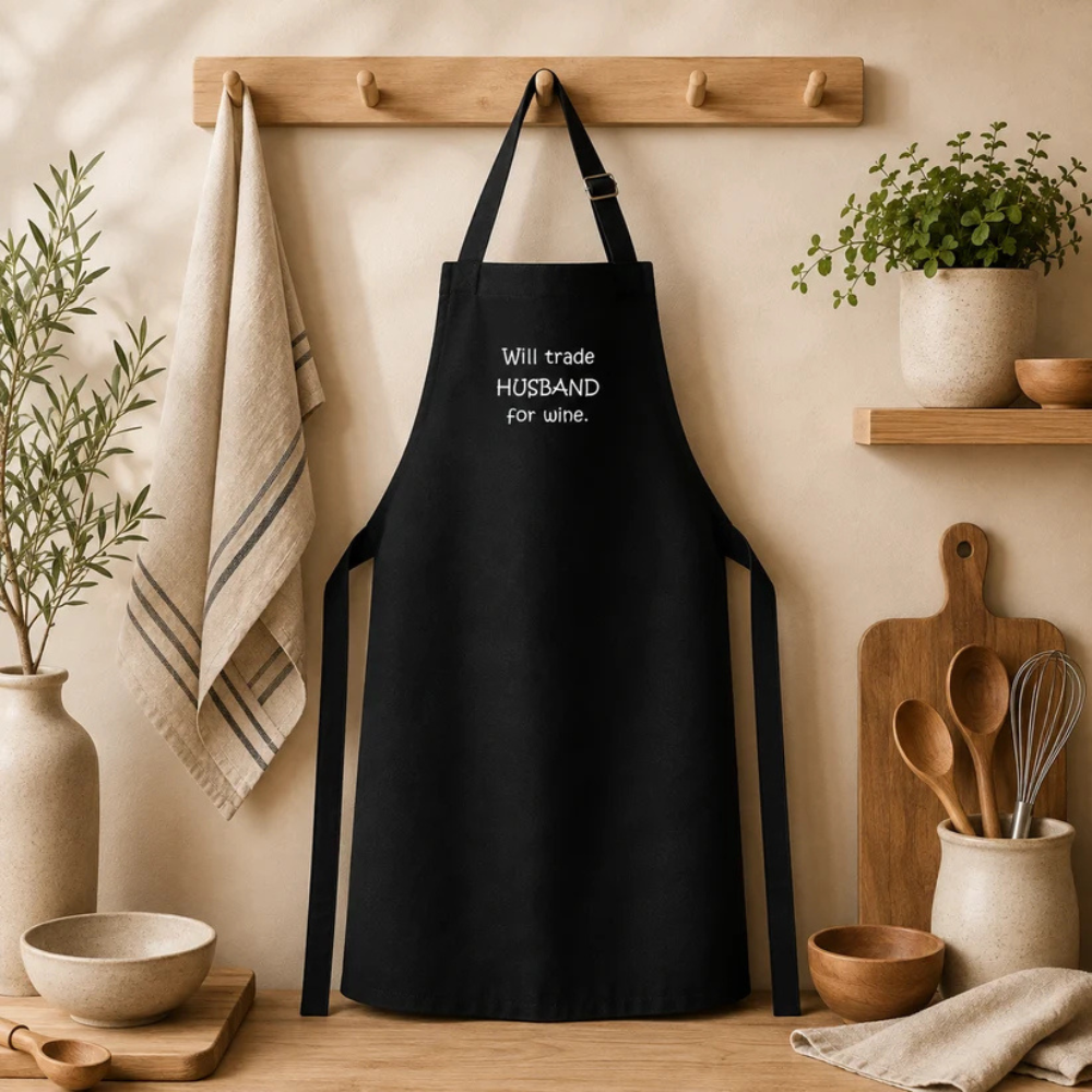 Karen Design Apron ‘Will trade HUSBAND for wine.’