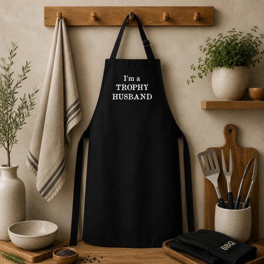 Karen Design Men’s Apron ‘I’m a TROPHY HUSBAND’