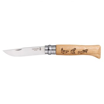Opinel N°08 Folding Knife Oakwood Handle Trout Design