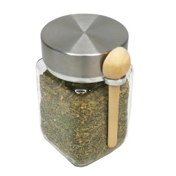Square Glass Jar with Wooden Spoon