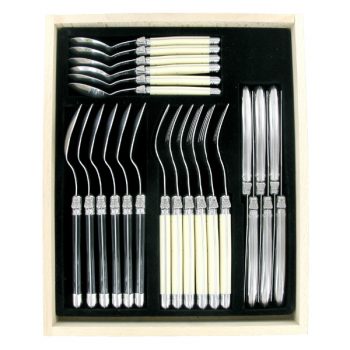 André Verdier Laguiole Debutant Cutlery Set of 24 Ivory/Stainless Steel/Black