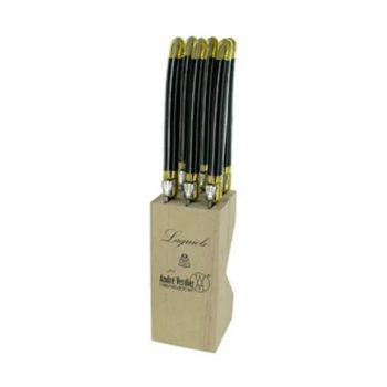 André Verdier Laguiole Debutant Knife Block Set of 6 Brass