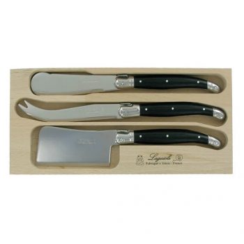 André Verdier Laguiole Debutant 3 Piece Cheese Set with Spreader Black