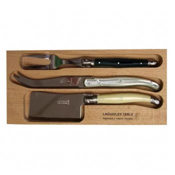 André Verdier Laguiole Debutant 3 Piece Cheese Set Ivory/Stainless Steel/Black