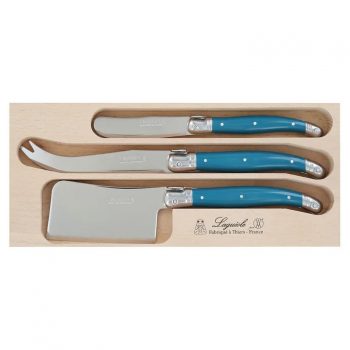 André Verdier Laguiole Debutant 3 Piece Cheese Set Teal