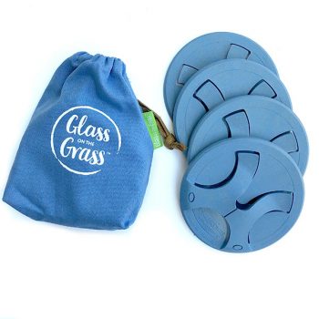 Glass On The Grass Wine Glass Coaster Bamboo Marine Blue