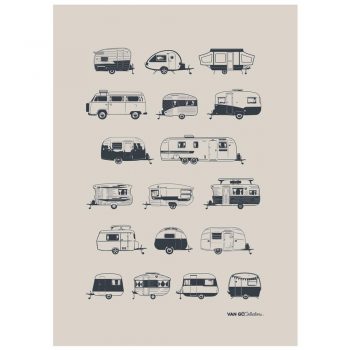 Van Go Collections Destination Tea Towel Grey Caravans