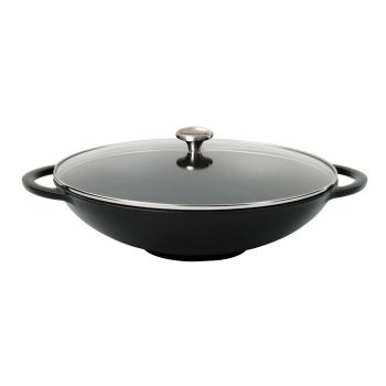 Chasseur Cast Iron Wok with Glass Lid 37cm (3 Colours)