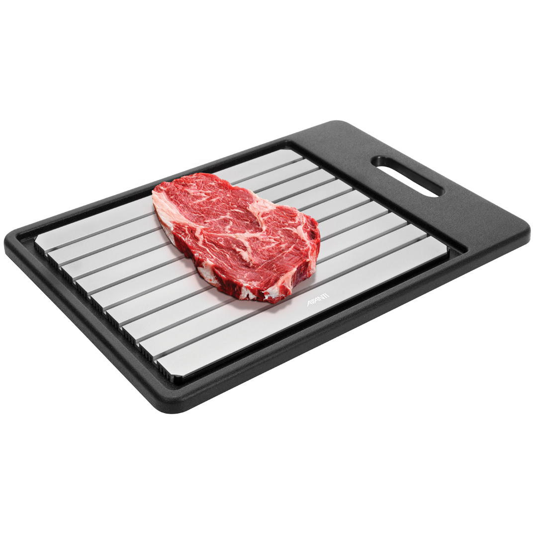 LIVIVO Aluminium Rapid Defrost Tray with Non-Slip Silicone Corners Copper Poultry Steaks Perfect for Burgers Defrost Frozen Meat up to 10x Faster Than at Room Temperature 