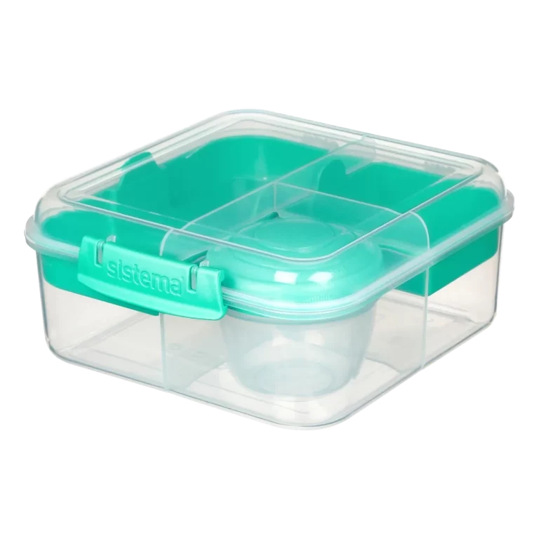 Sistema Bento Box To Go Lunch Box With Yoghurt/Fruit Pot 1.25 L Square  Bpa-Free Minty Teal