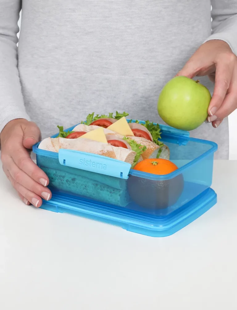 Sistema Lunch Containers Bento Box with Condiment and Sandwich Containers,  2 Water Bottles, Dishwasher Safe, Blue/Green