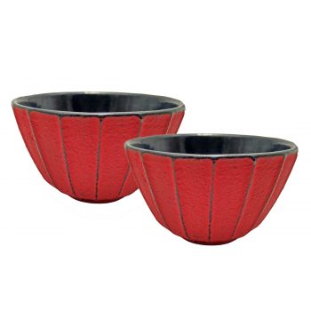 Teaology Cast Iron Tea Cups Set of 2 Ribbed Red/Black 120ml