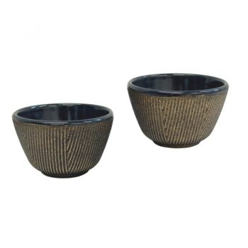 Teaology Cast Iron Tea Cups Set of 2 Imperial Stripe Black/Gold 120ml