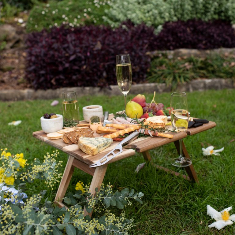 Peer Sorensen Acacia Wood Folding Picnic Table / Wine Bottle Holder Chef's Complements