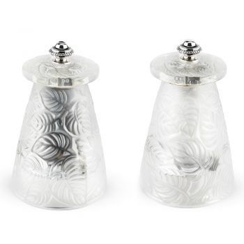 Peugeot Lalique Duo Crystal Leaves Salt & Pepper Mill Set