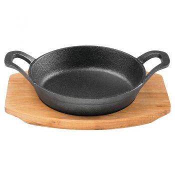 Pyrolux Pyrocast Cast Iron Round Gratin 17.8cm with Maple Tray