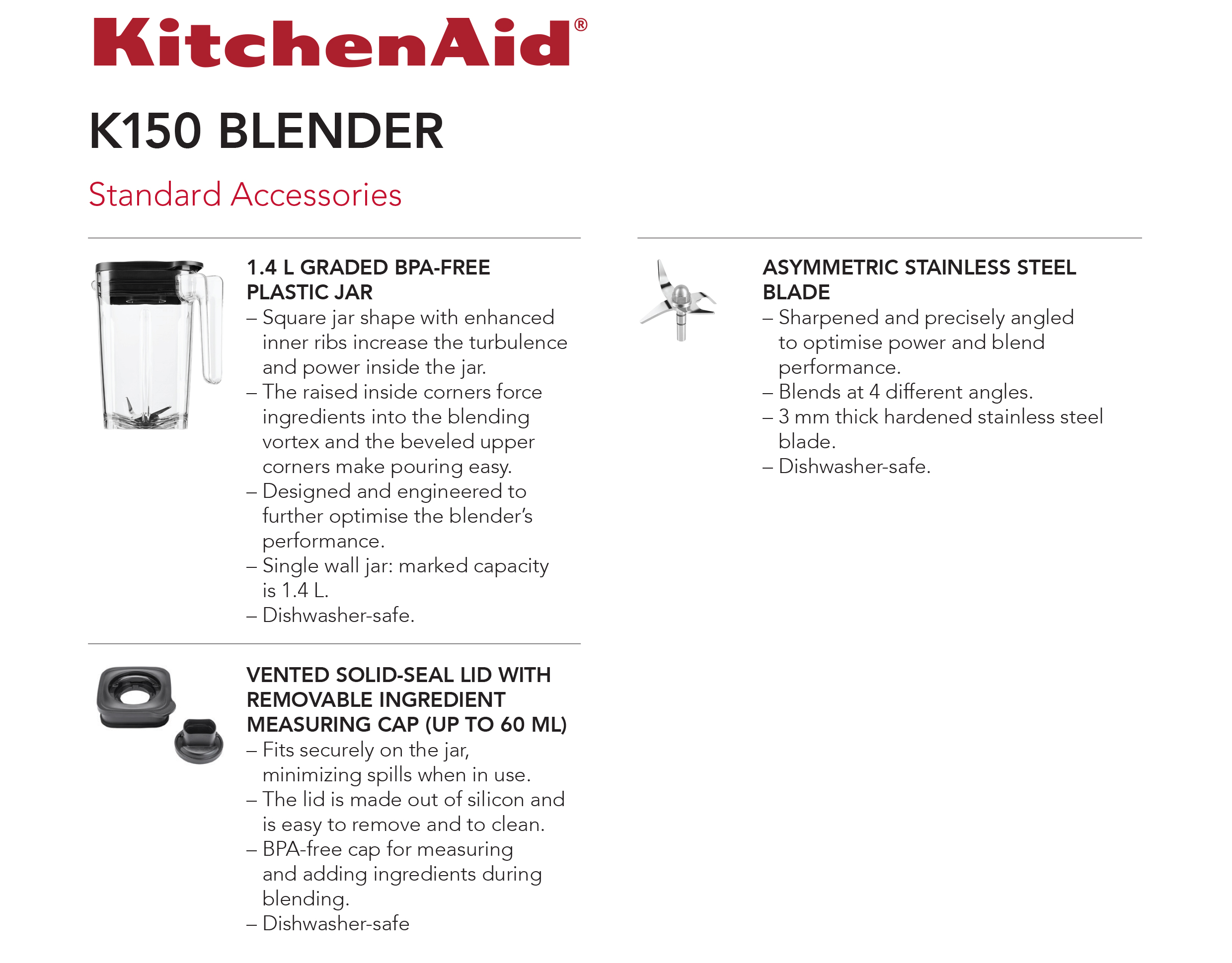 K150 Blender KSB1325 Accessories