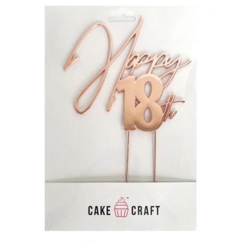 Cake Craft Rose Gold Metal Cake Topper Happy 18th 12cm