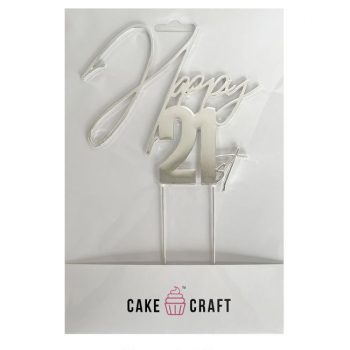 Cake Craft Silver Metal Cake Topper Happy 21st 12cm