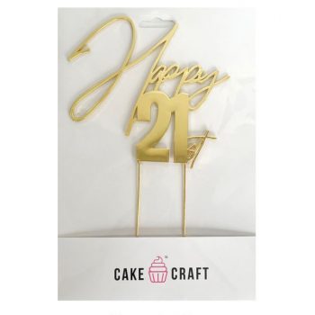 Cake Craft Gold Metal Cake Topper Happy 21st 12cm