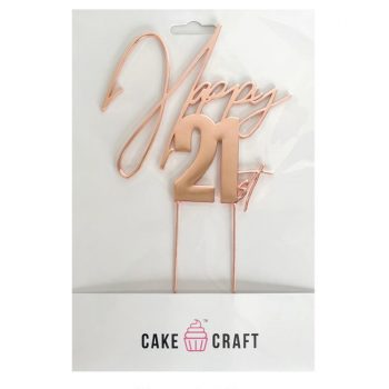 Cake Craft Rose Gold Metal Cake Topper Happy 21st 12cm