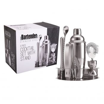 Bartender Stainless Steel 8 Piece Cocktail Set with Stand