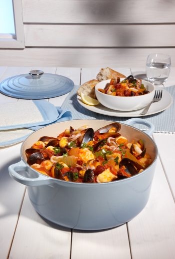 Coastal Blue Round Casserole (FishStew)