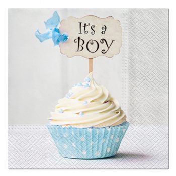 PAW Decor Lunch Napkins 33cm Blue Cupcake It's A Boy Pack of 20