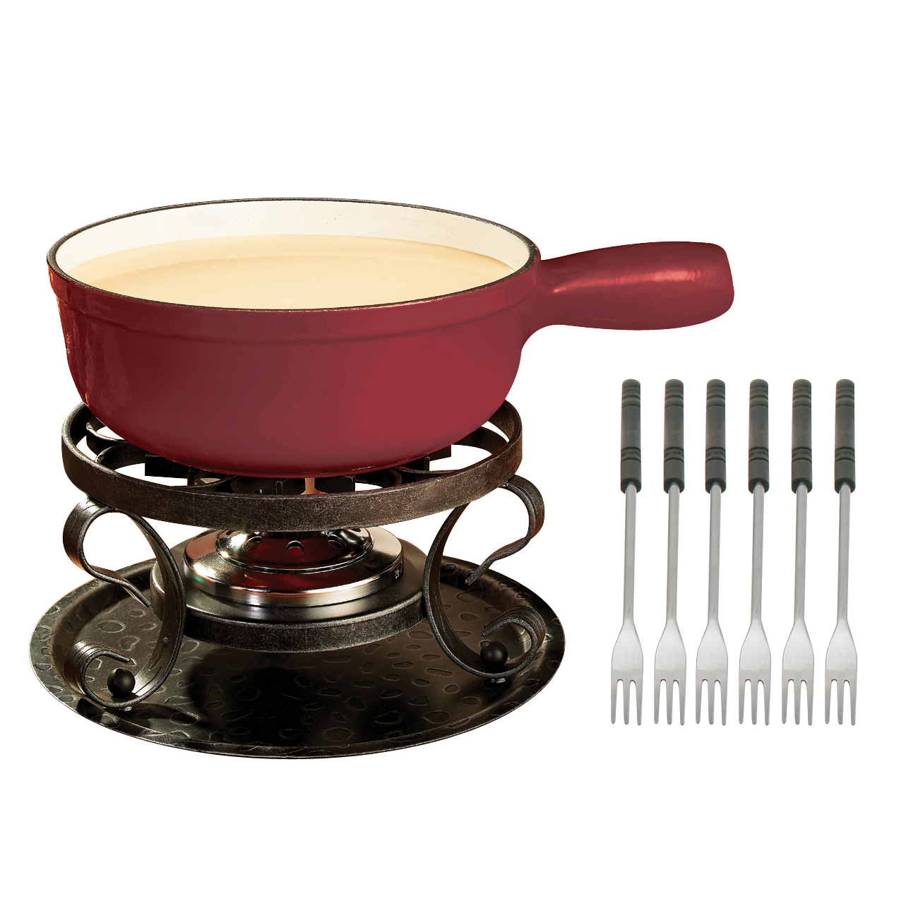 Swissmar Cast Iron Lugano Cherry Red Fondue Set of 9 Chef's Complements
